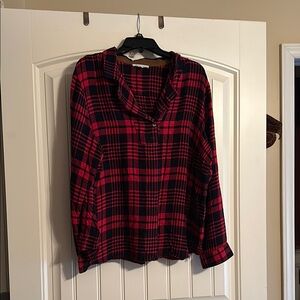 Red and Black Plaid Women's Top